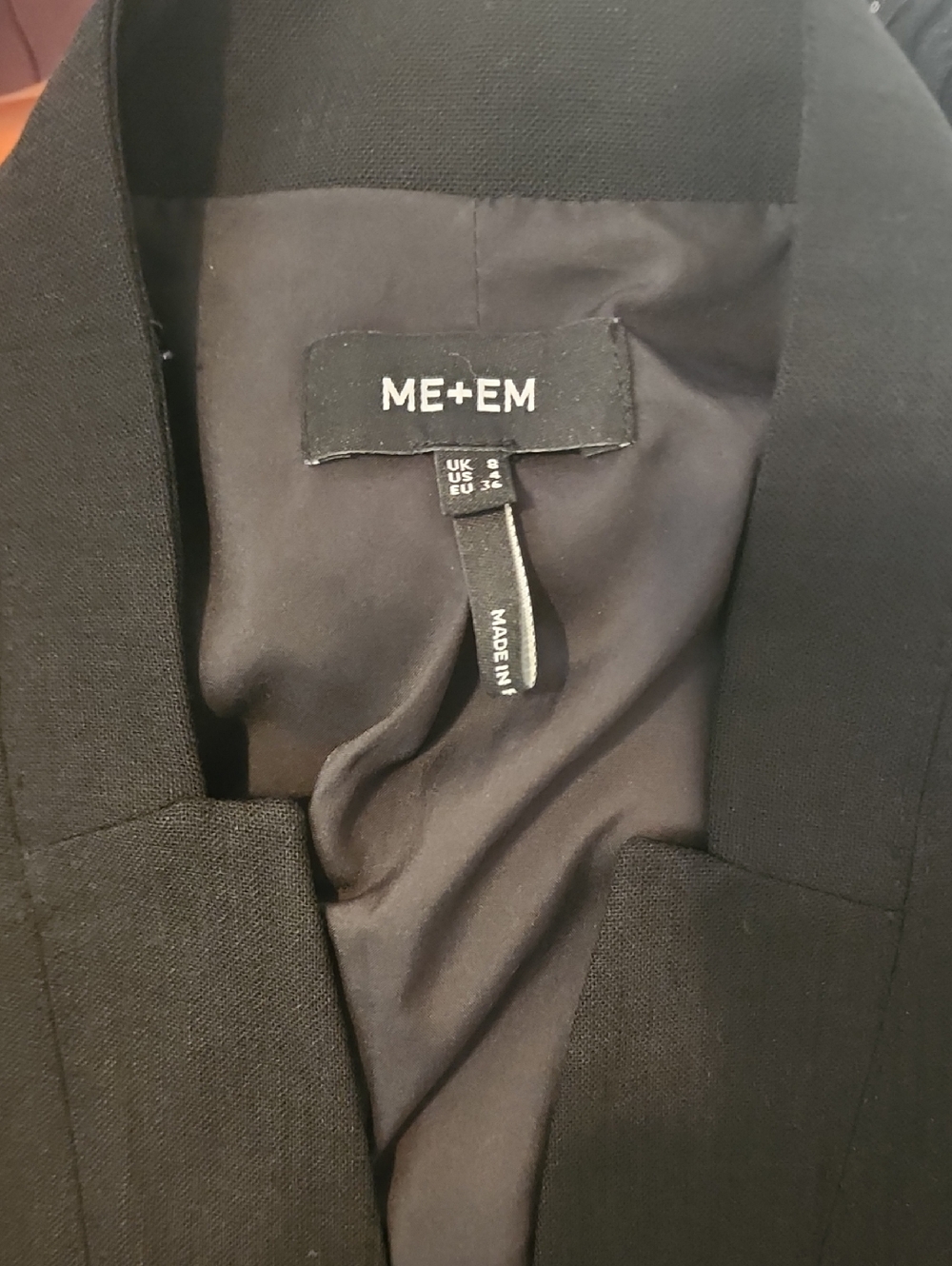 ME+EM Black Structured Blazer with Notch Lapel